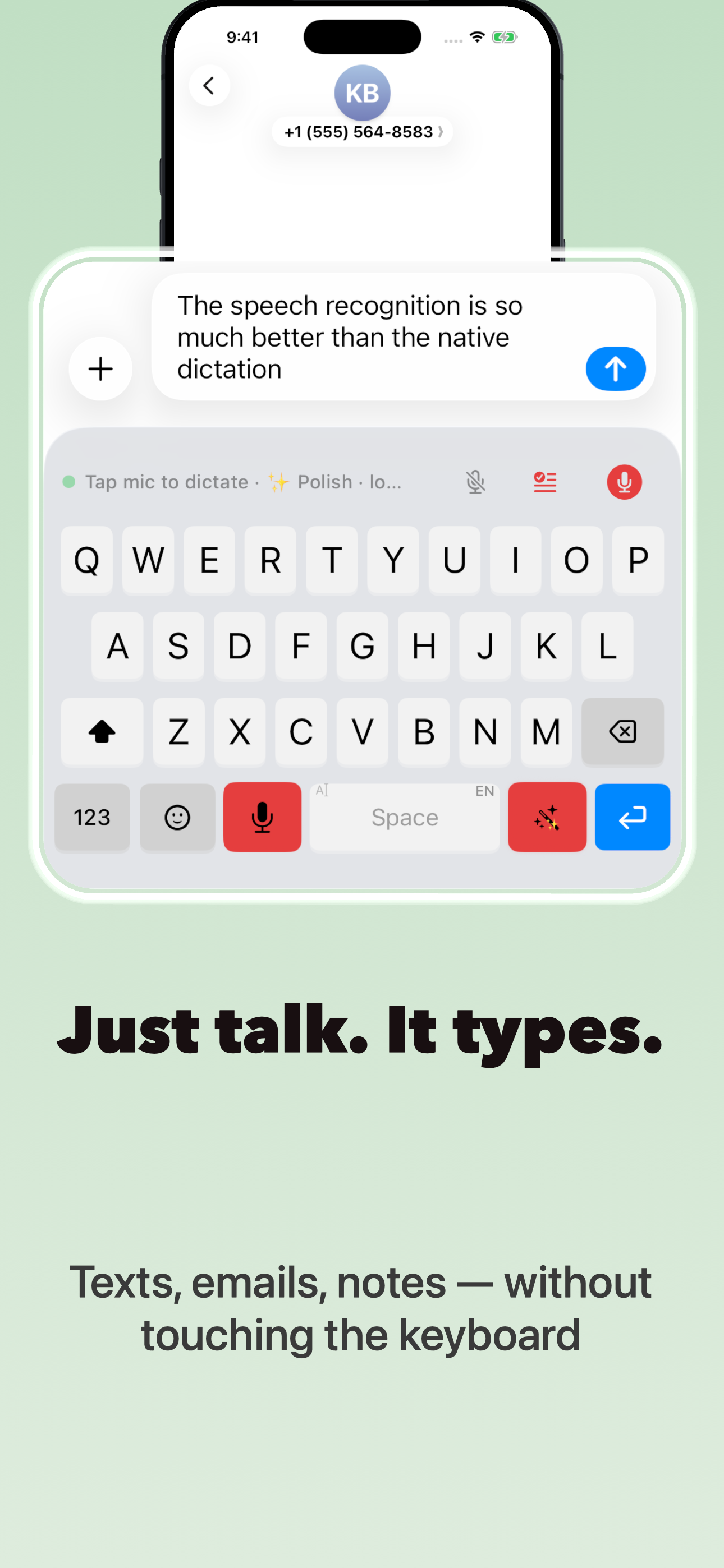 The DictaWiz keyboard, dictating into any app